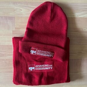 New Red Winter Hat Beanie and Scarf Set